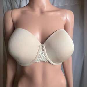 Wacoal Vintage Nude Stapless Bra Underwire Lace Embroidered 4 Hook Size 34DD